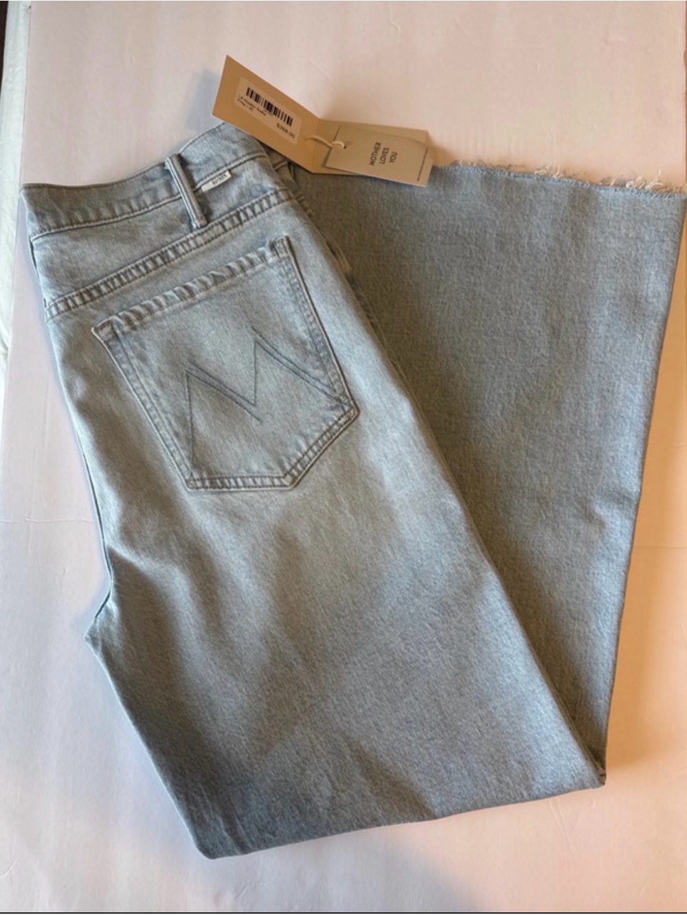 MOTHER Wide Leg Light Wash Denim Jeans in Pale Blue NWT